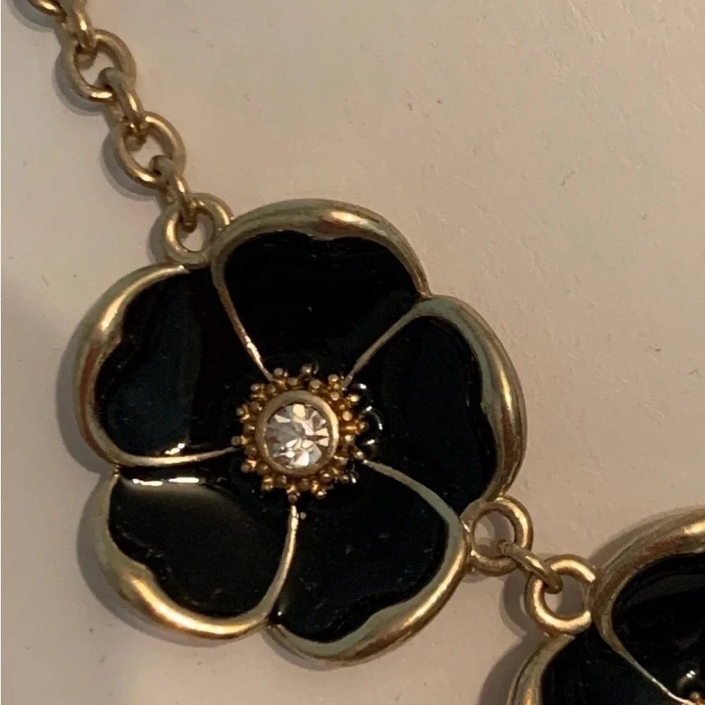 Black Floral Statement Necklace with Gold Accents